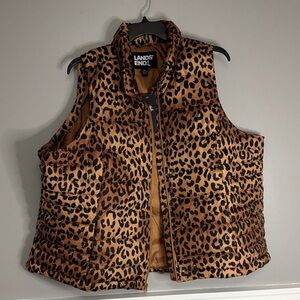 Lands' End Leopard Print Puffer Vest in Brown and Black